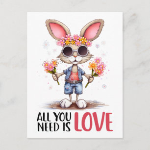 Carte Postale Hippie lapin adorable Tout ce dont vous avez besoi