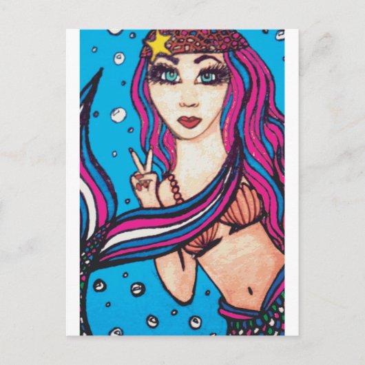 Carte Postale Hippie Mermaid (Devant)