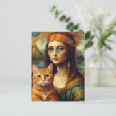 Carte Postale Hippie Mona Lisa et son chat Ginger (Debout devant)