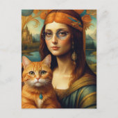 Carte Postale Hippie Mona Lisa et son chat Ginger (Devant)