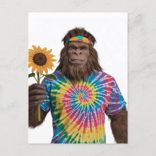 Carte Postale Hippie Sasquatch à Tiedye avec tournesol