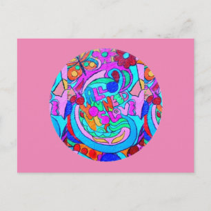 Carte Postale hippie super cercle d'amour rose