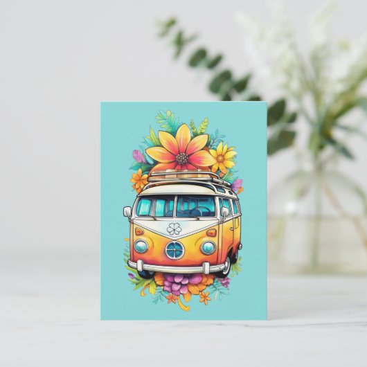 Carte Postale Hippie Van (Debout devant)