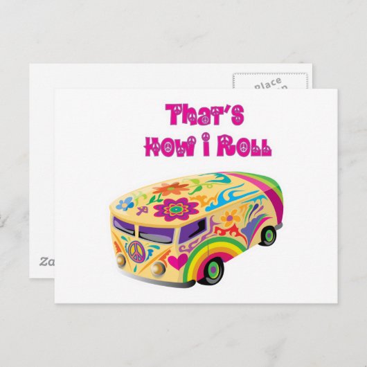 Carte Postale hippie van retro comment je roule (Devant / Derrière)