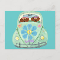 Hippies Dachshunds Dans Leur Voiture Fleur D'amour