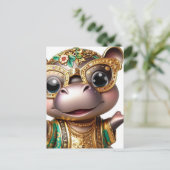 Carte Postale Hippo adorable en or (Debout devant)