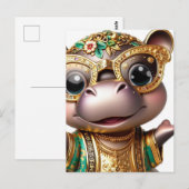 Carte Postale Hippo adorable en or (Devant / Derrière)