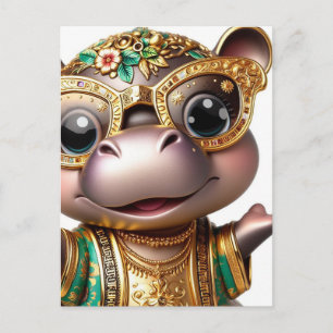 Carte Postale Hippo adorable en or