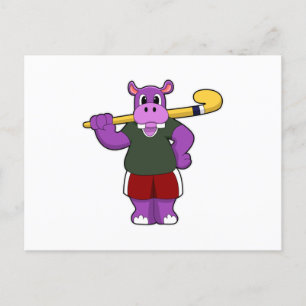 Carte Postale Hippo at hockey