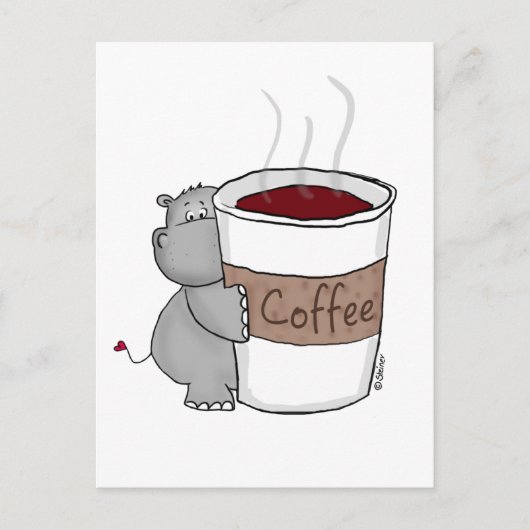 Carte Postale Hippo avec café (Devant)
