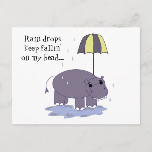 Carte Postale Hippo avec parapluie le jour de la pluie