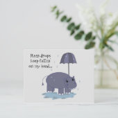 Carte Postale Hippo avec parapluie Rainy Day Saing (Debout devant)