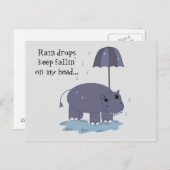 Carte Postale Hippo avec parapluie Rainy Day Saing (Devant / Derrière)