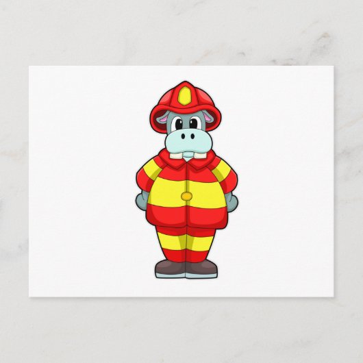 Carte Postale Hippo comme pompier au service des incendies avec  (Devant)