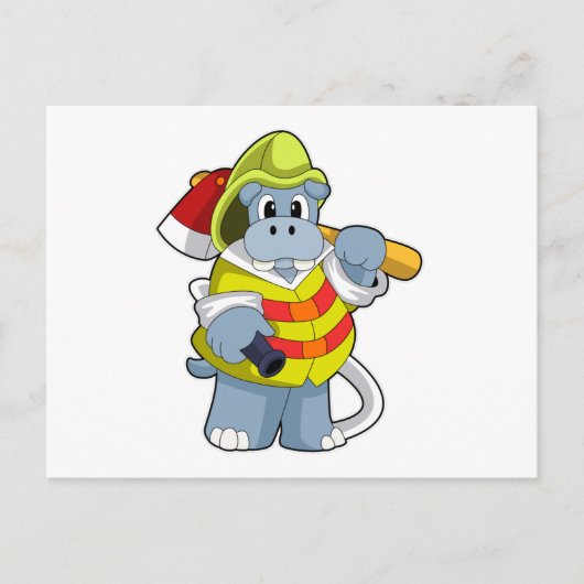 Carte Postale Hippo comme pompier avec l'alcool (Devant)