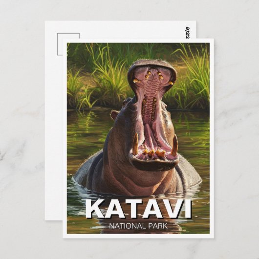 Carte Postale Hippo dans le Parc national du Katavi Tanzanie (Devant / Derrière)