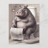 Carte Postale Hippo dans les toilettes Lecture des journaux (Devant)