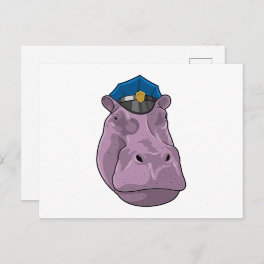 Carte Postale Hippo en tant que policier (Devant / Derrière)