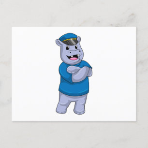 Carte Postale Hippo en tant que policier avec casquette de polic