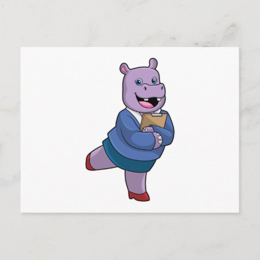 Carte Postale Hippo en tant que secrétaire avec Bloc-notes (Devant)