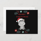 Carte Postale Hippo Joyeux Noël Animaux d'hiver Hippopotames (Devant / Derrière)