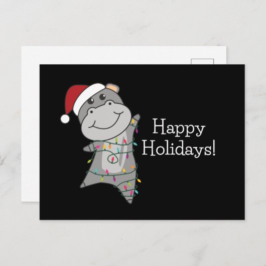Carte Postale Hippo Joyeux Noël Animaux d'hiver Hippopotames Pos (Devant / Derrière)