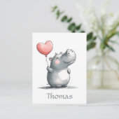 Carte Postale Hippo mignon avec illustration de ballon cardiaque (Debout devant)