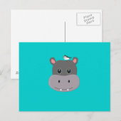 Carte Postale hippo mignon avec oiseau (Devant / Derrière)