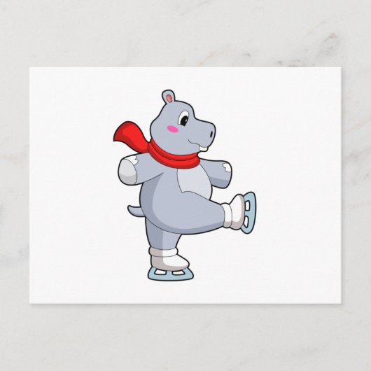Carte Postale Hippo Patinage sur glace Patins sur glace (Devant)