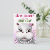 Carte Postale Hippo rose florale fille anniversaire (Debout devant)