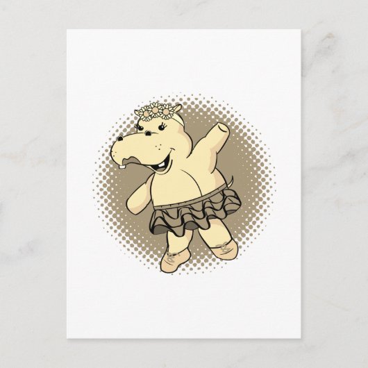 Carte Postale Hippo Sepia Ballerina Avec Tutu (Devant)