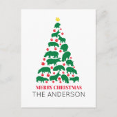Carte Postale Hippo vert sapin de Noël Paw rouge (Devant)