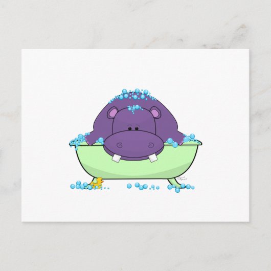 Carte Postale Hippo violet de bain (Devant)