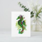Carte Postale Hippocampe à l'aquarelle verte (Debout devant)