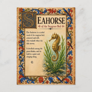 Carte Postale Hippocampe, Art de Bestiaire Médiéval