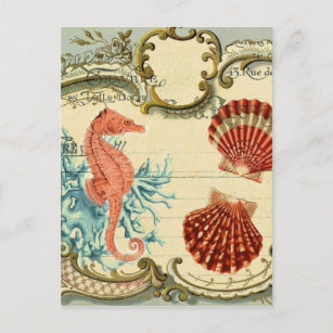 Carte Postale hippocampe de coquillages vintages français