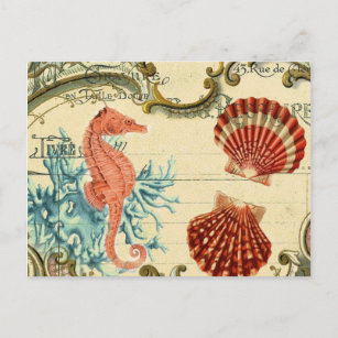 Carte Postale hippocampe de coquillages vintages français