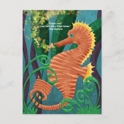 Carte postale Hippocampe de course avec une couron (Devant)
