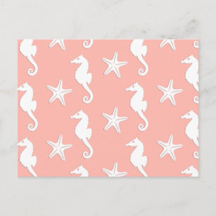 Carte Postale Hippocampe et étoiles de mer - Corail clair rose