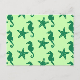 Carte Postale Hippocampe et poisson-étoiles - citron vert et éme