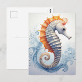 Carte Postale Hippocampe sur les vagues de l'océan (Devant / Derrière)