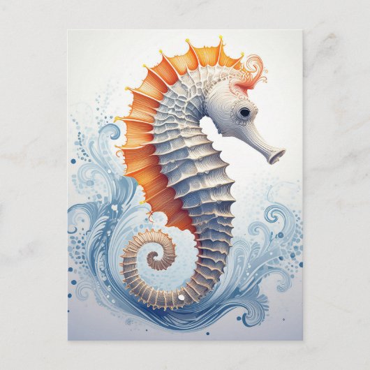 Carte Postale Hippocampe sur les vagues de l'océan (Devant)