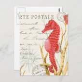 Carte Postale hippocampe vintage moderne (Devant / Derrière)