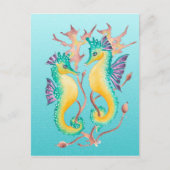 Carte Postale hippocampes Vitrail turquoise (Devant)