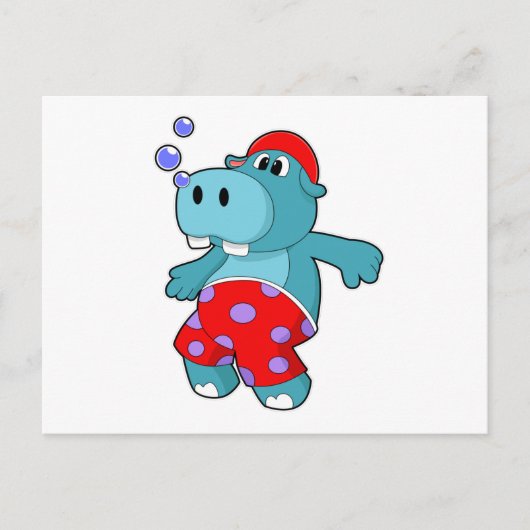 Carte Postale Hippopotame à la baignade avec maillot de bain (Devant)