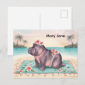 Carte Postale Hippopotame à la plage (Devant / Derrière)