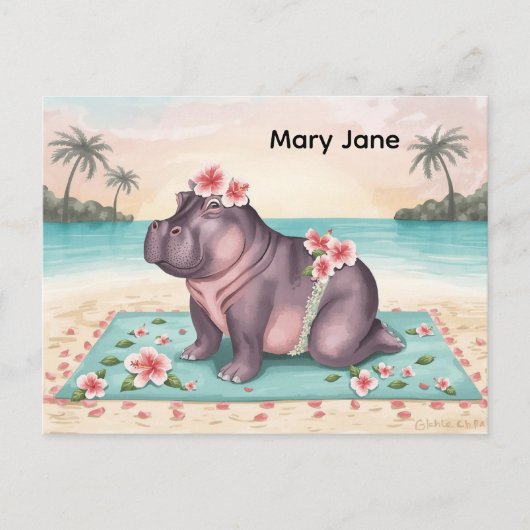 Carte Postale Hippopotame à la plage (Devant)