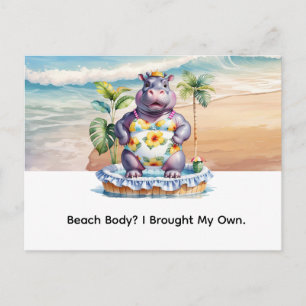 Carte Postale Hippopotame à la plage