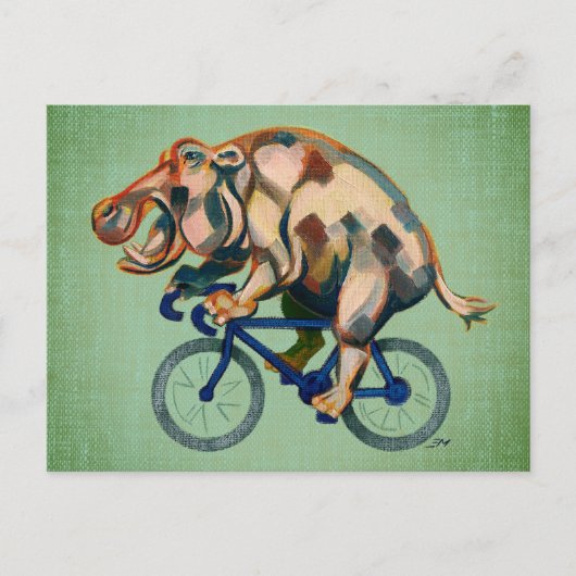 Carte Postale Hippopotame à vélo (Devant)