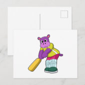 Carte Postale Hippopotame au cricket avec batte de cricket (Devant / Derrière)
